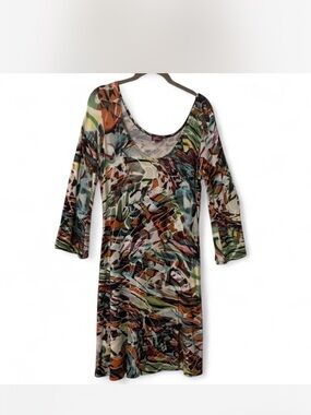 Artsy Groovy 70’s style Abstract Multicolor  Long Sleeve Dress size L
